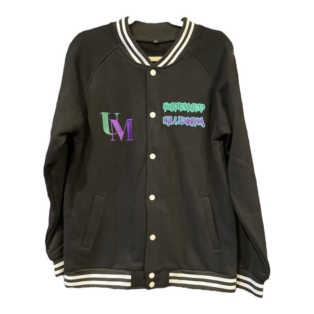Undefined Millennium Varsity Jacket Black sweatshirt material Size L Rack1